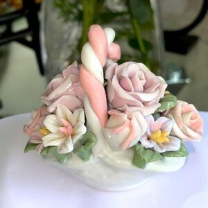 Enesco Mini Flower Bouquet Basket Vintage Figurine